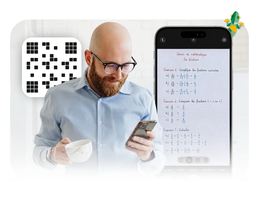 Une pile de copies scannée au téléphone via le QR code de l'évaluation
